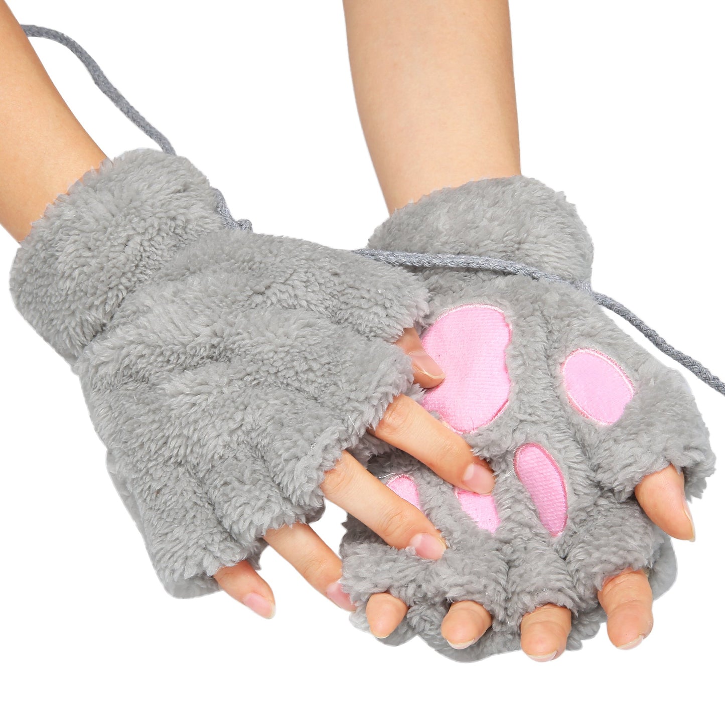 Plush Cat Paw Gloves - Grey