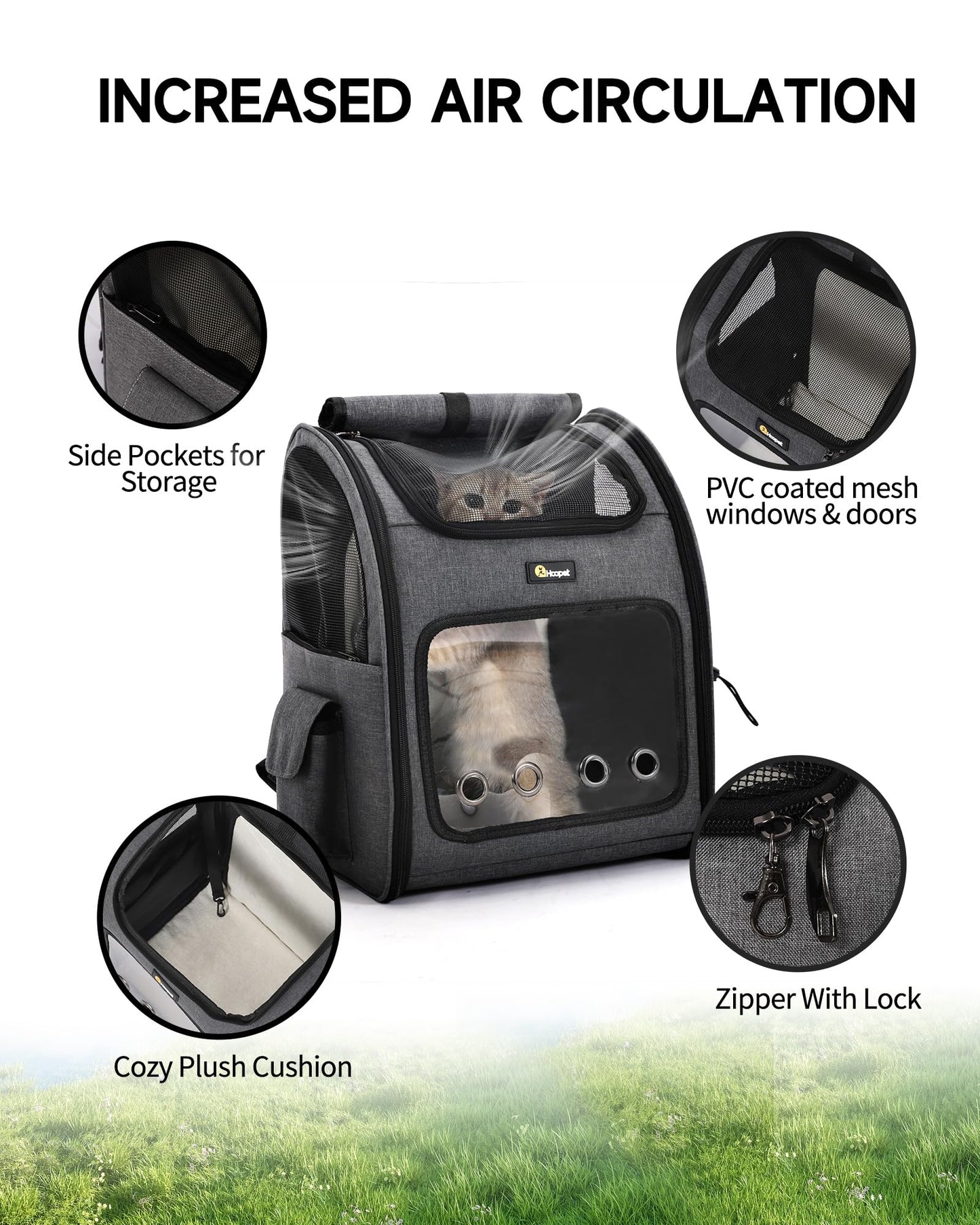 Expandable Cat Backpack Carrier - Grey
