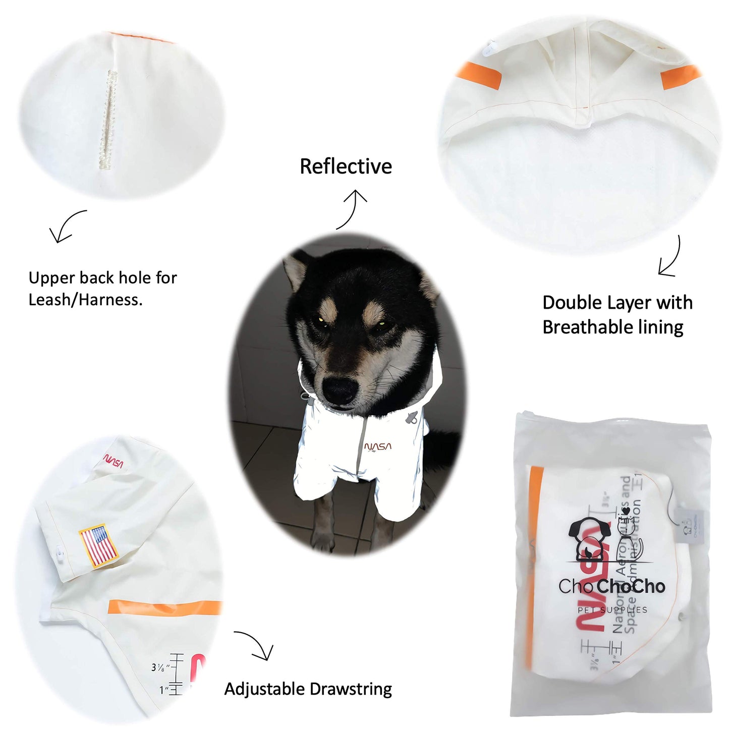 NASA Dog Raincoat - Reflective Waterproof