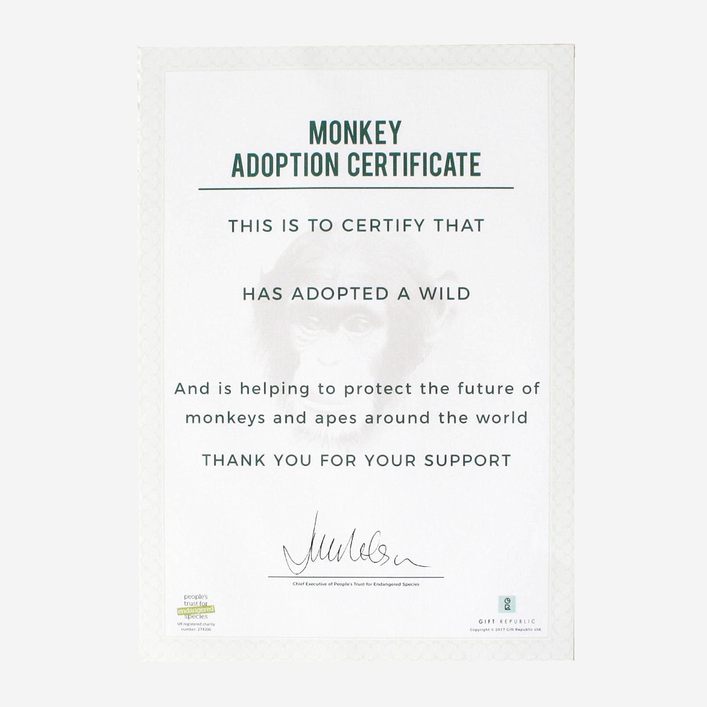 Adopt A Monkey Gift